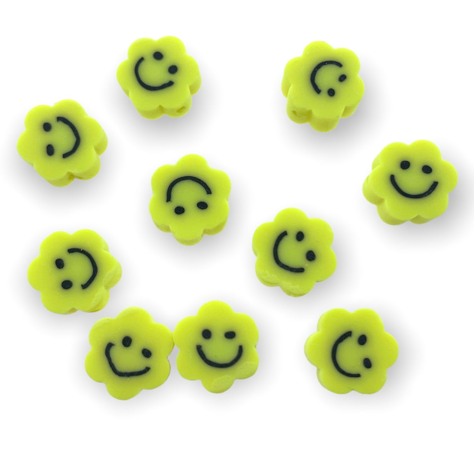 Fimo kralen bloem smiley geel 10mm - 10 stuks-Kralen-Kraaltjes van Renate