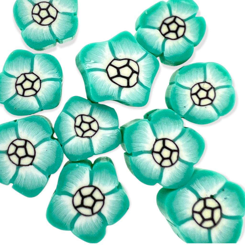 Fimo kralen bloem turquoise ±10mm - 10 stuks-Kralen-Kraaltjes van Renate