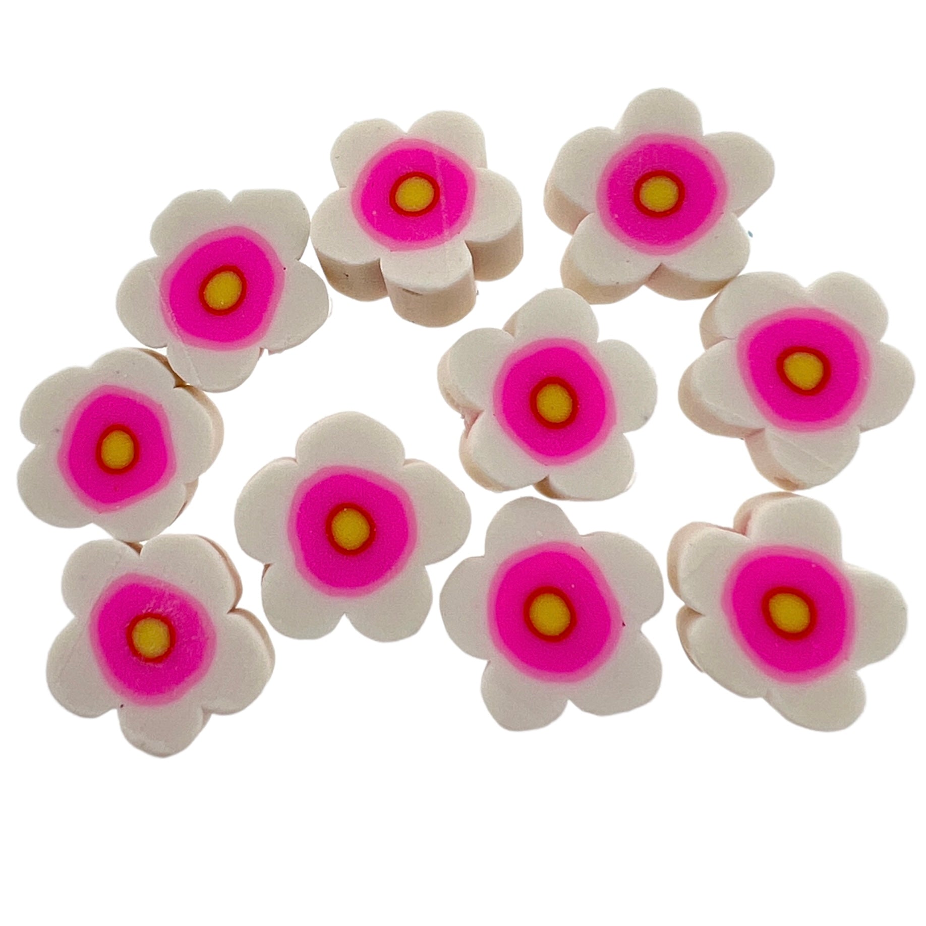 Fimo kralen bloem wit-roze 10mm - 10 stuks-Kralen-Kraaltjes van Renate