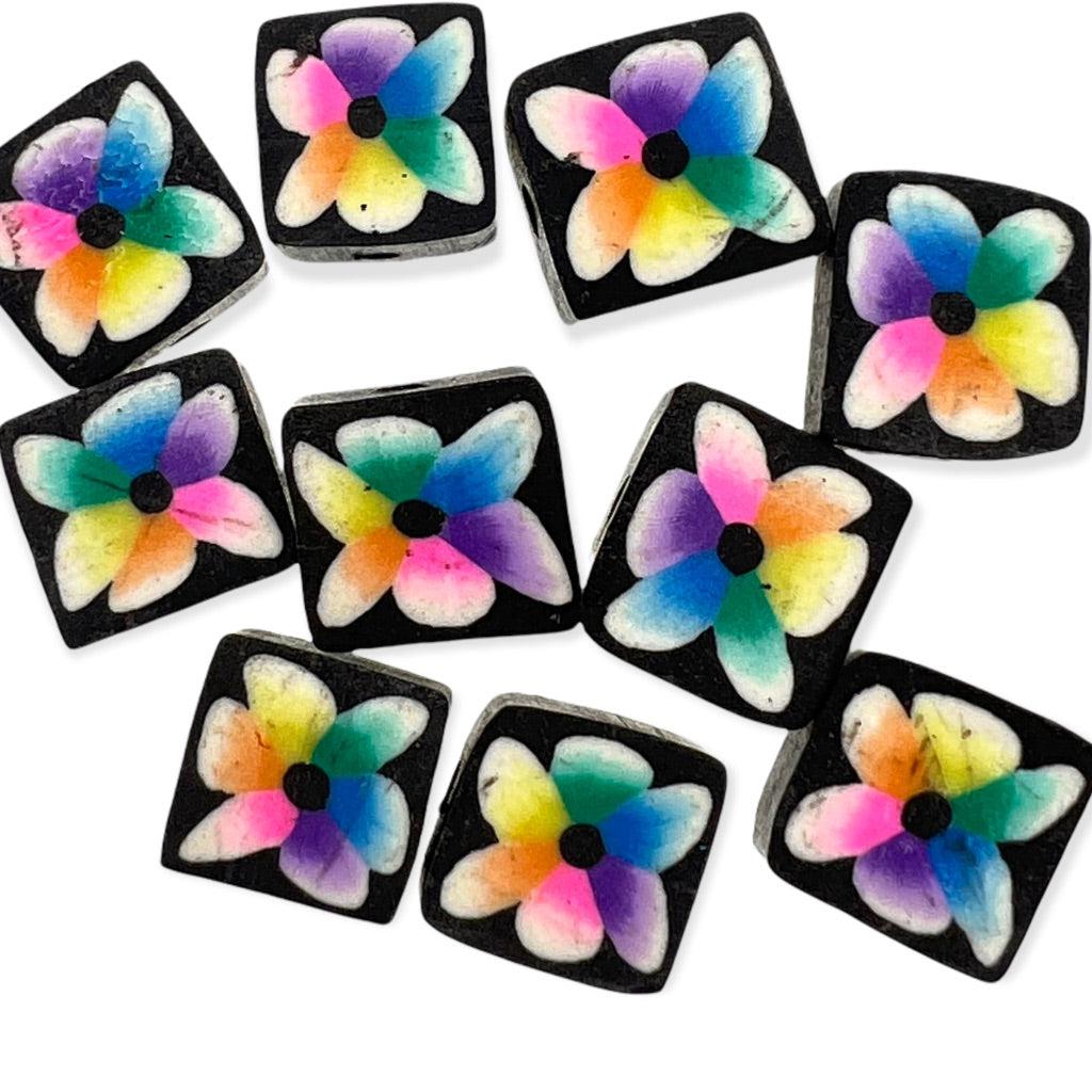 Fimo kralen bloem zwart ±10mm - 10 stuks-Kralen-Kraaltjes van Renate