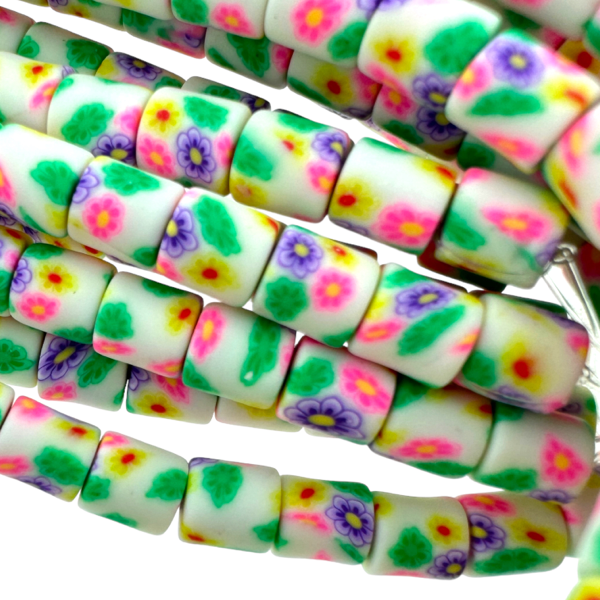 Fimo kralen bloemetjes Wit multicolor 6mm - ±20 stuks-Kralen-Kraaltjes van Renate