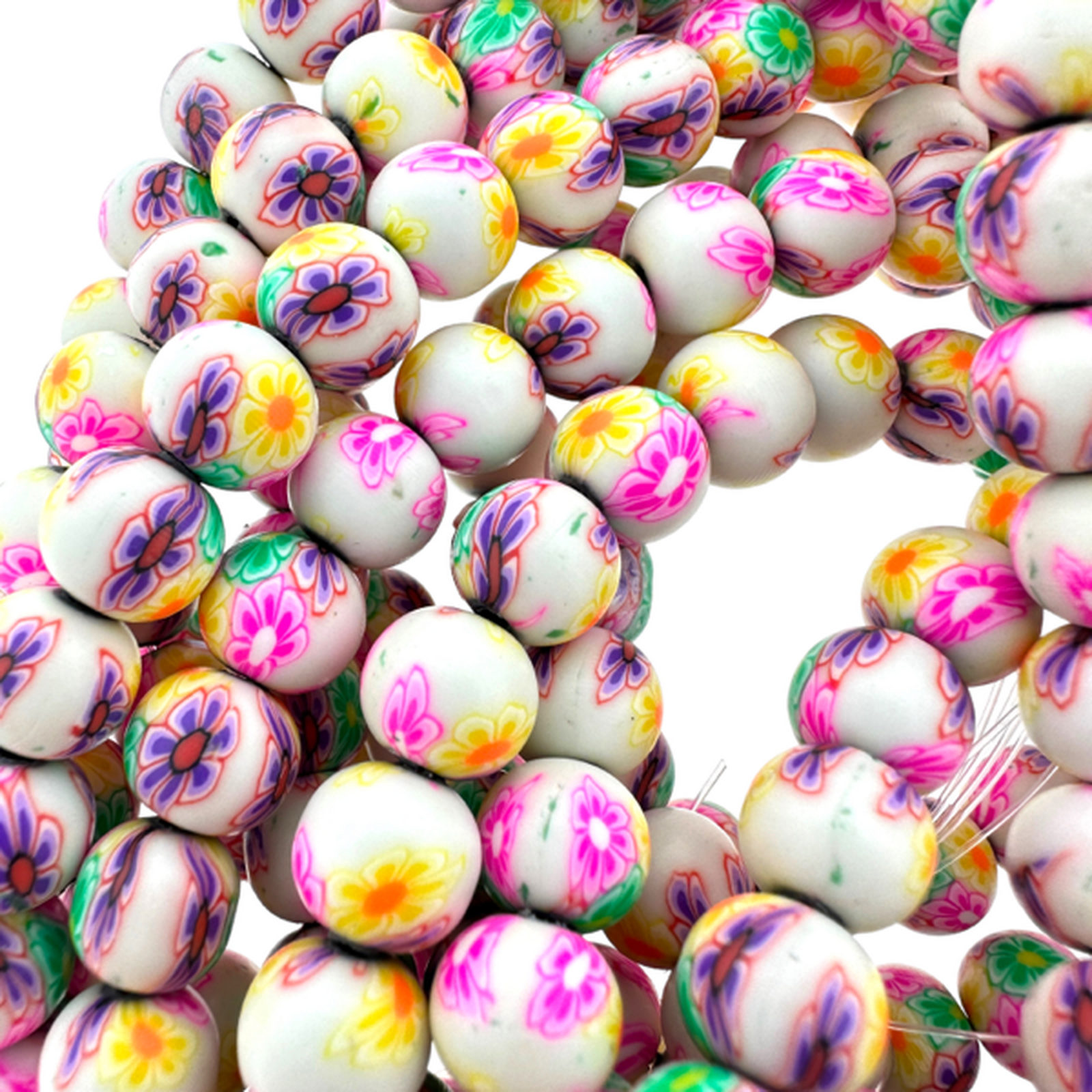 Fimo kralen bloemetjes Wit multicolor 9mm - ±20 stuks-Kralen-Kraaltjes van Renate