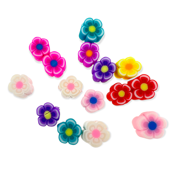 Fimo kralen bloemetjes mini multicolor 6mm - 15 stuks-Kralen-Kraaltjes van Renate