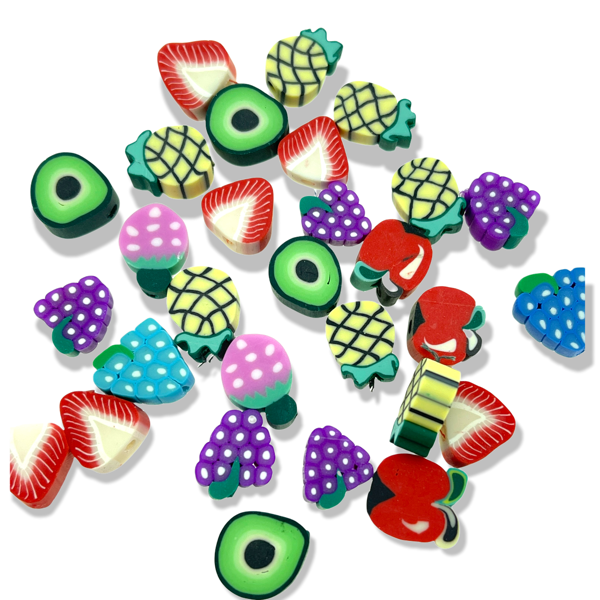 Fimo kralen fruit mix ±12x10mm - 15 stuks-Kralen-Kraaltjes van Renate