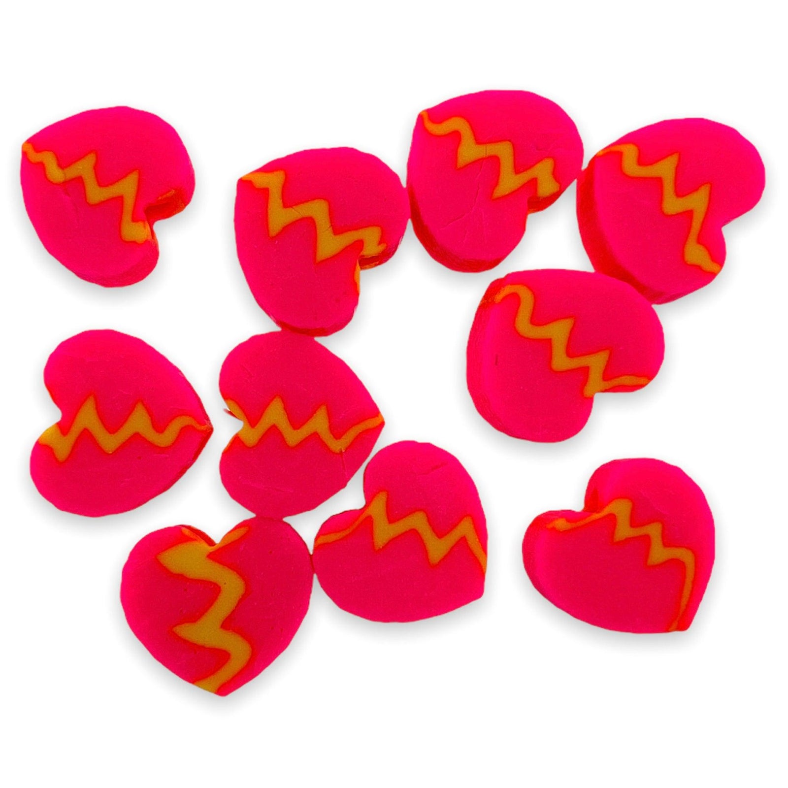 Fimo kralen gebroken hart geel-neon 10mm - 10 stuks-Kralen-Kraaltjes van Renate