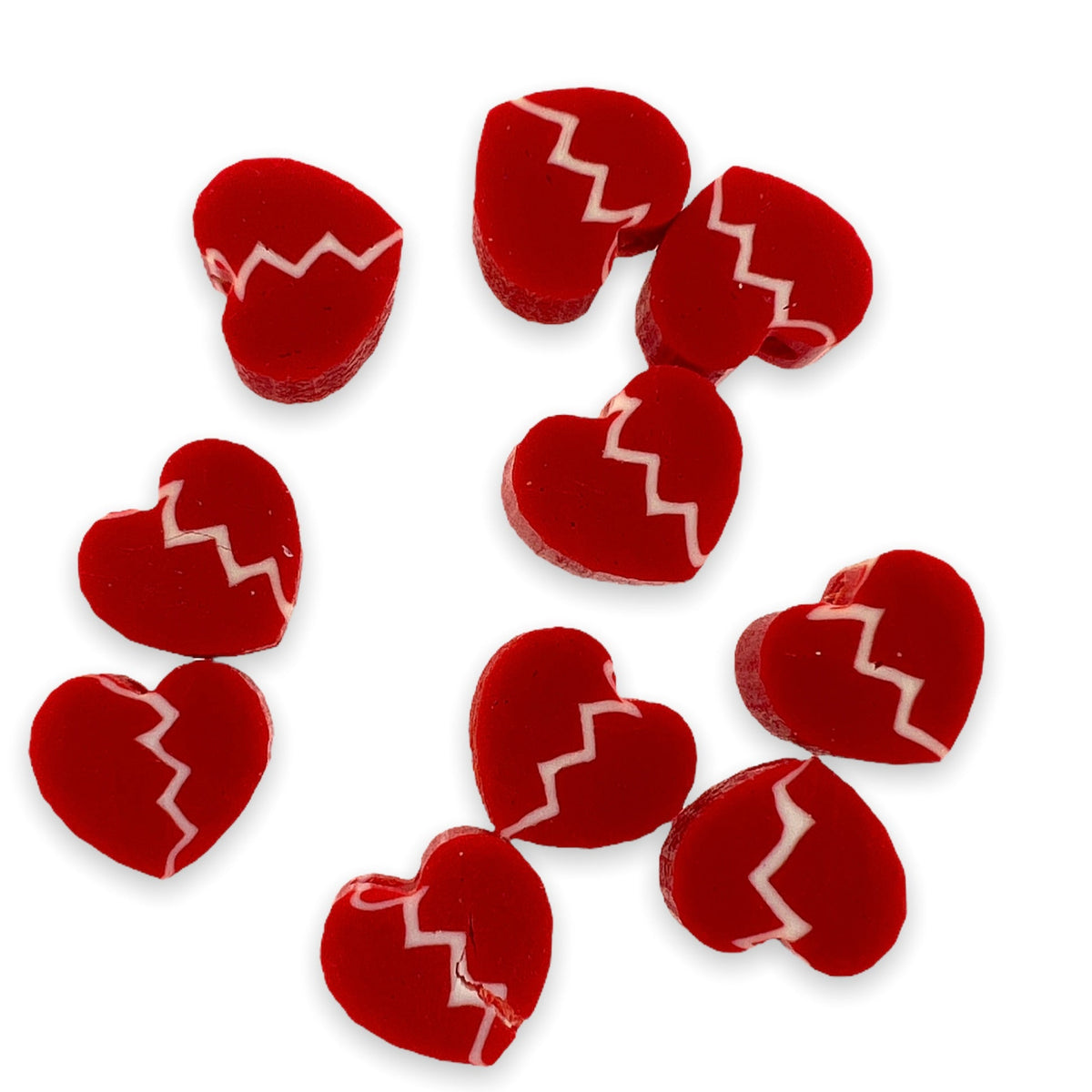 Fimo kralen gebroken hart rood 10mm - 10 stuks-Kralen-Kraaltjes van Renate