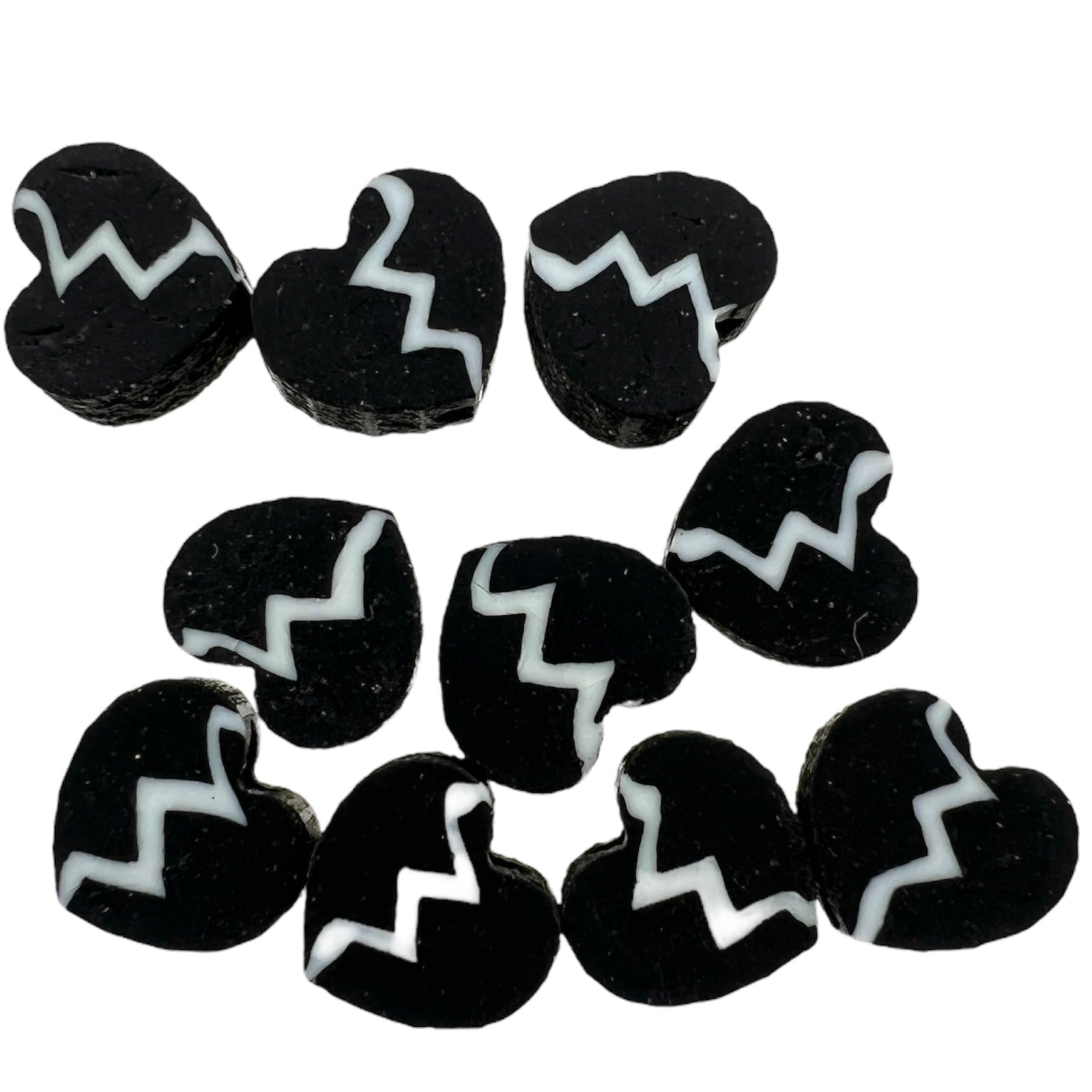 Fimo kralen gebroken hart zwart 10mm - 10 stuks-Kralen-Kraaltjes van Renate