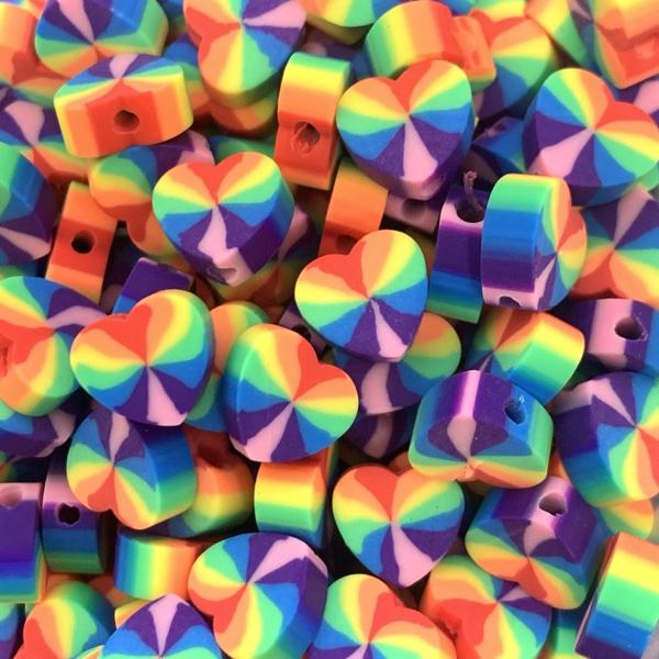 Fimo kralen hart regenboog ±9x10mm - 10 stuks-Kraaltjes van Renate