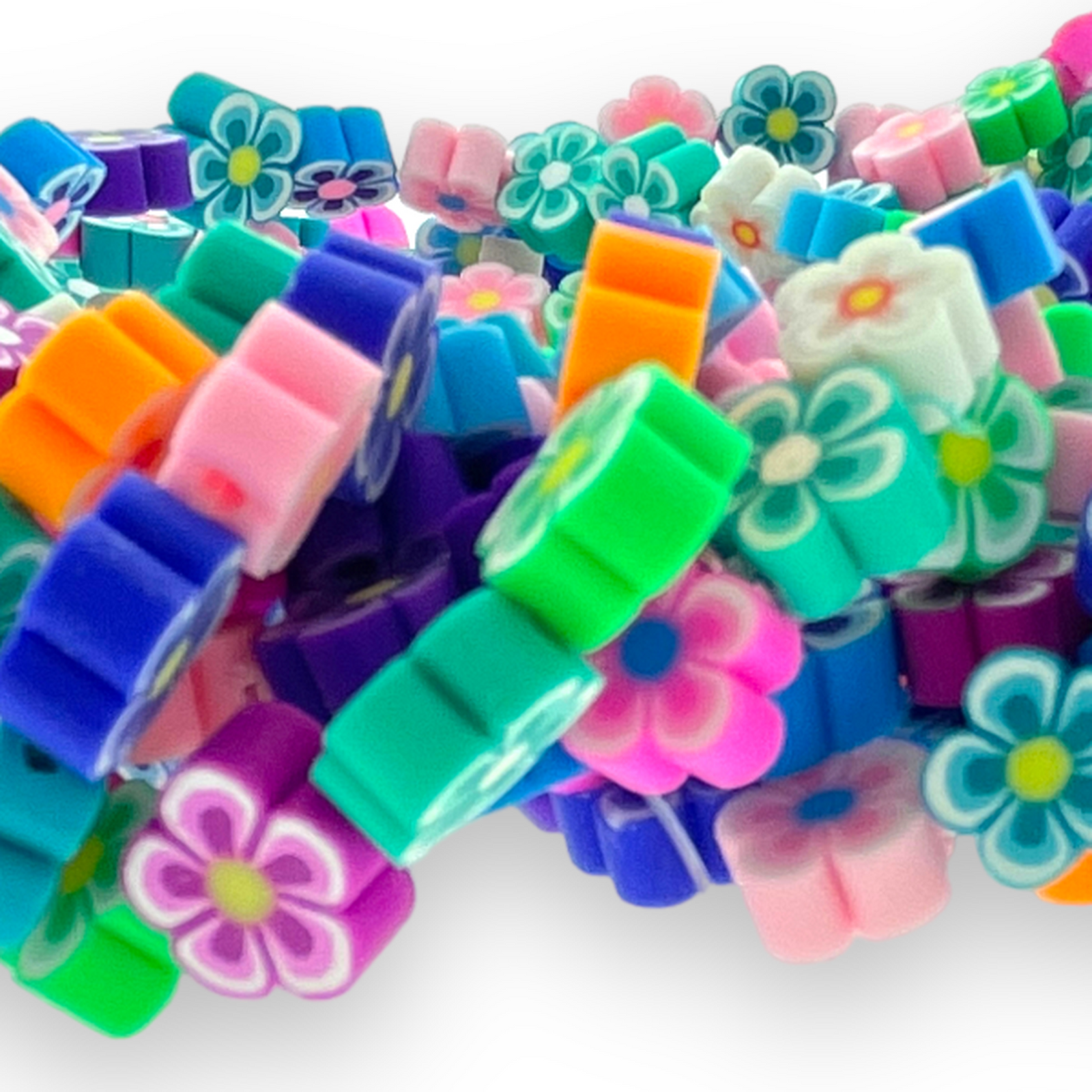 Fimo kralen hele streng bloemen multicolor 10mm - ±40 stuks-Kralen-Kraaltjes van Renate