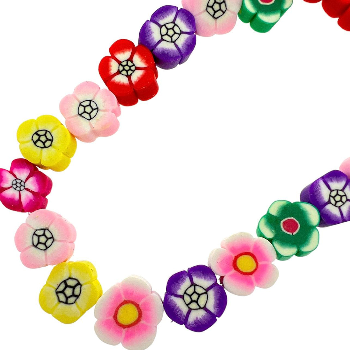 Fimo kralen hele streng bloementjes multicolor 10mm - ±40 stuks-Kralen-Kraaltjes van Renate
