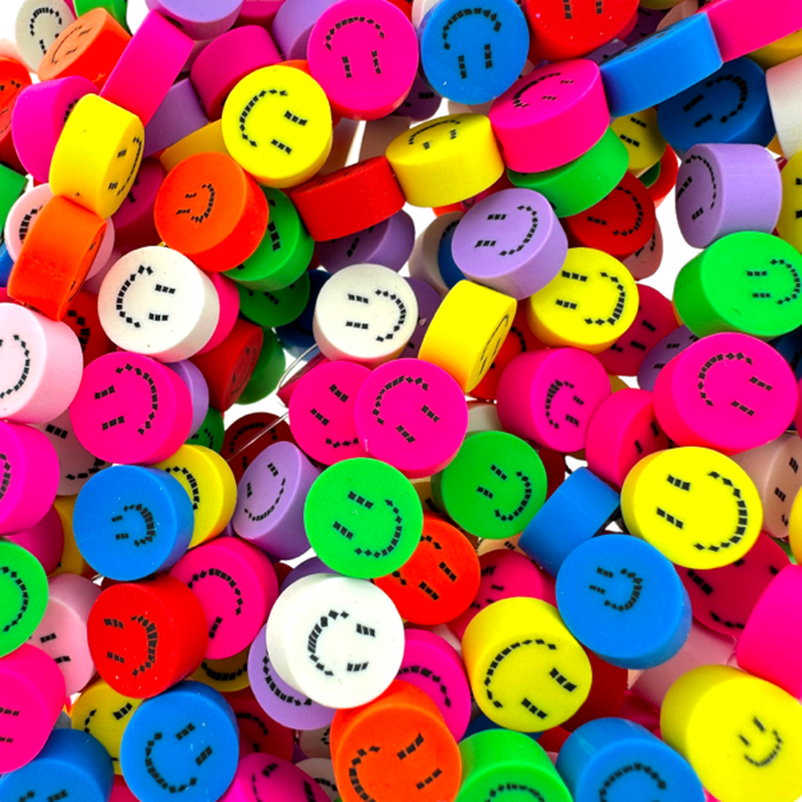 Fimo kralen hele streng smileys multicolor 10mm - ±40 stuks-Kralen-Kraaltjes van Renate