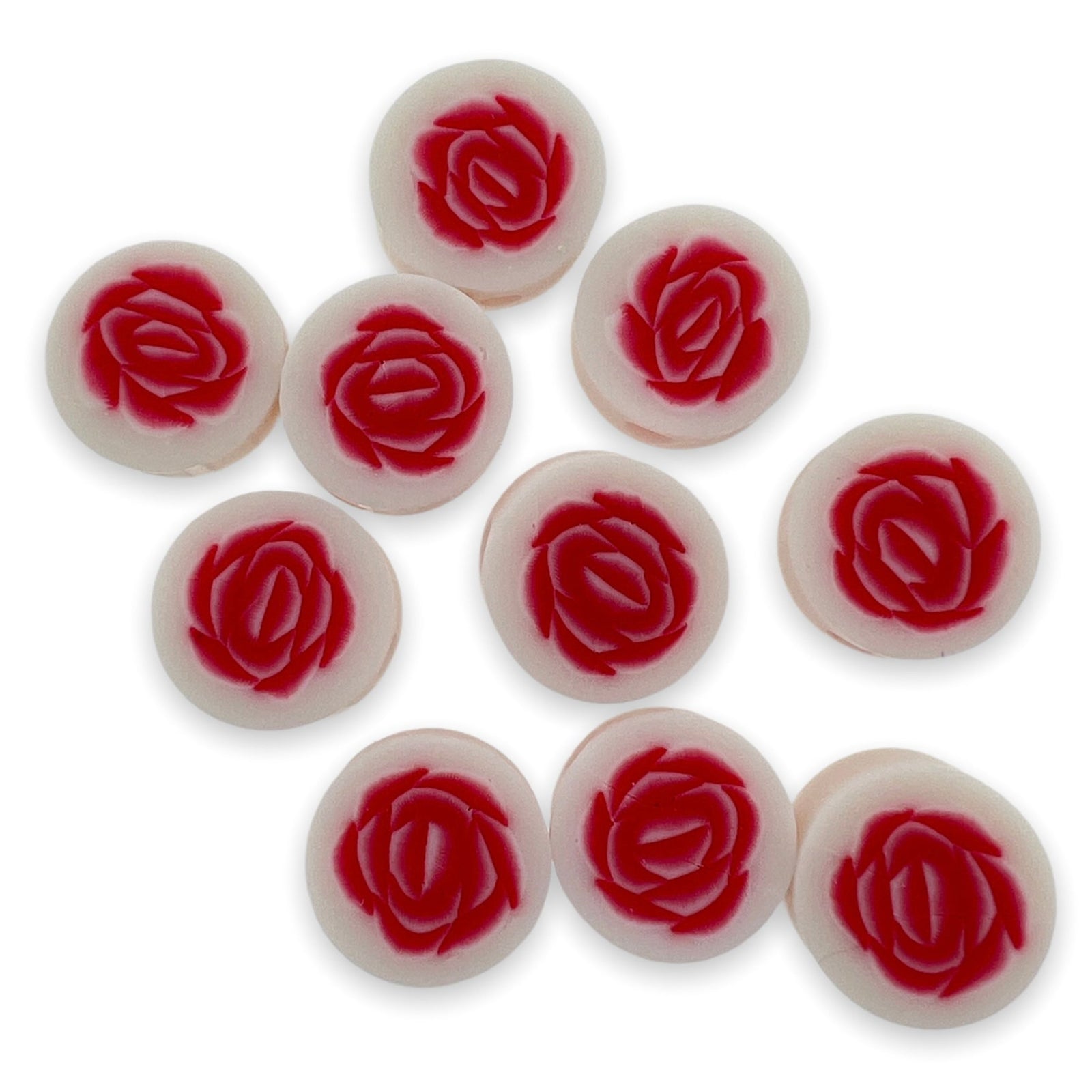 Fimo kralen roosjes licht roze-rood 10mm - 10 stuks-Kralen-Kraaltjes van Renate