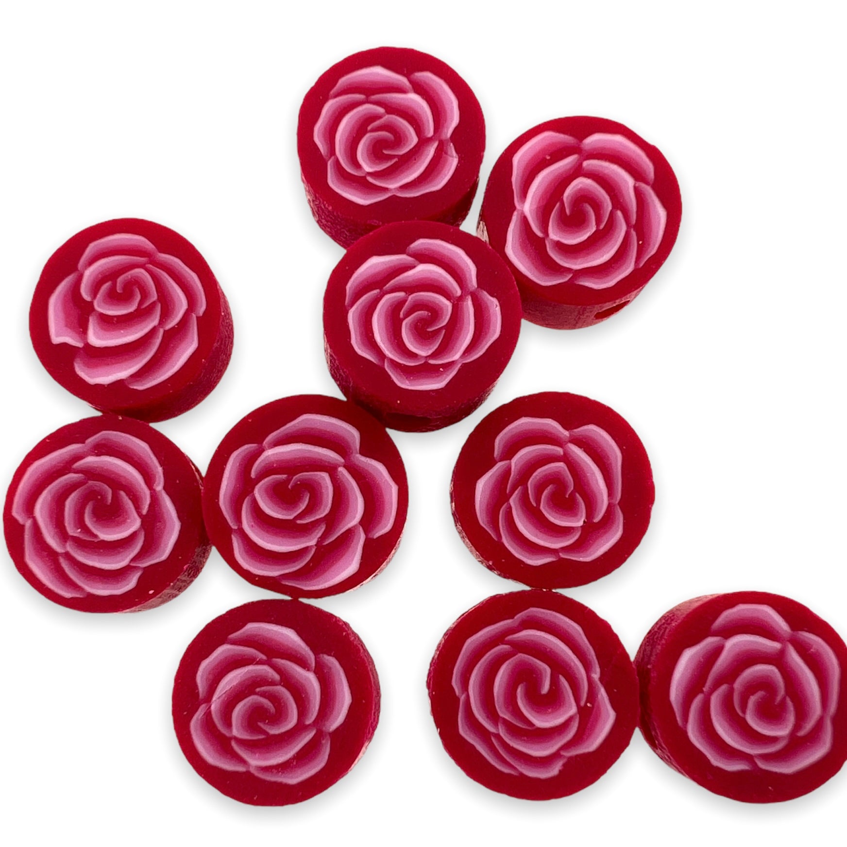 Fimo kralen roosjes rood 10mm - 10 stuks-Kralen-Kraaltjes van Renate