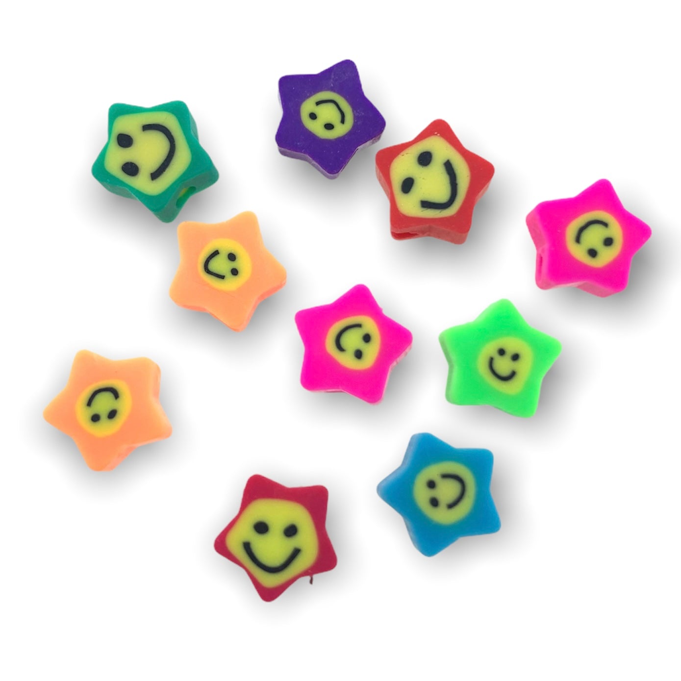 Fimo kralen sterren smiley multicolor 10mm - 10 stuks-Kralen-Kraaltjes van Renate