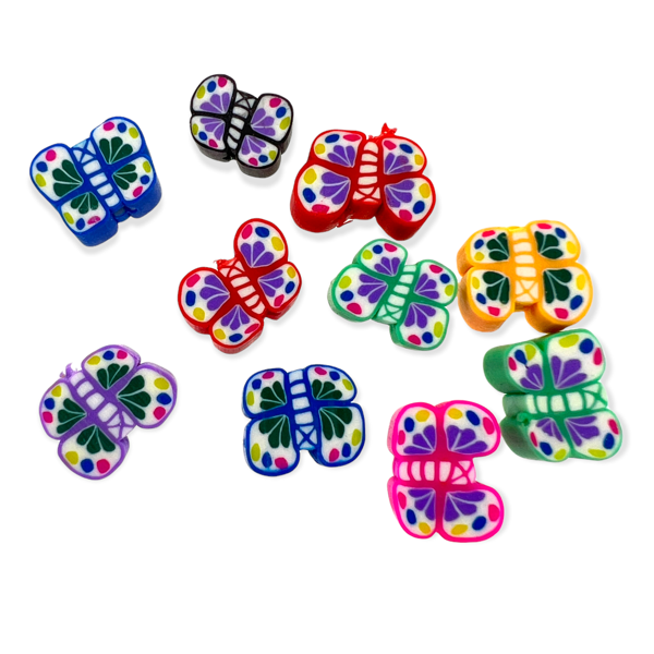 Fimo kralen vlinders multicolor 10mm - 10 stuks-Kralen-Kraaltjes van Renate