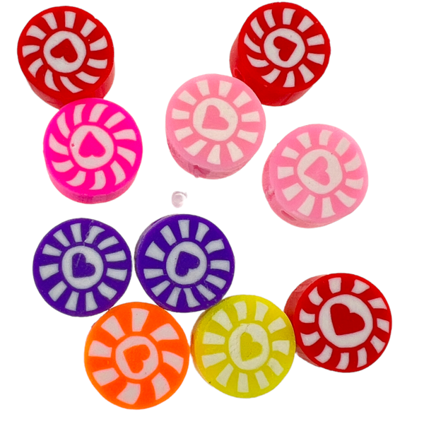 Fimo multicolor rond-hartje 10mm - 10 stuks-Kralen-Kraaltjes van Renate