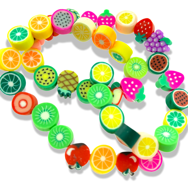 Fimo polymeer kralen hele streng fruit mix ±12x10mm - ±40 stuks-Kralen-Kraaltjes van Renate