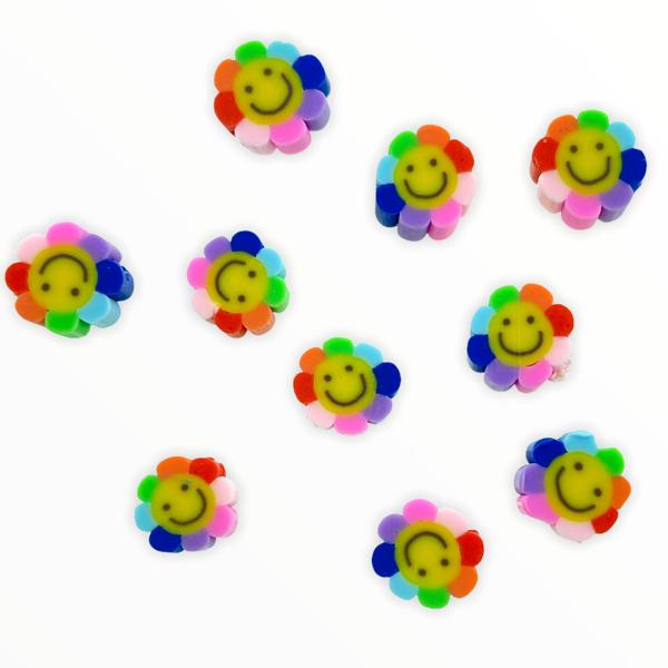 Fimo regenboog bloem smiley kralen 10mm - 10 stuks-Kraaltjes van Renate