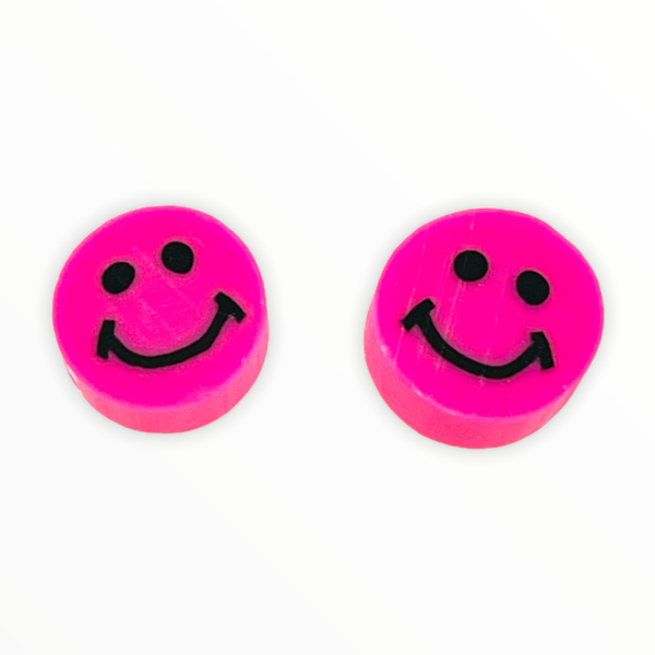 Fimo smiley kralen Fluor Roze 10mm - 2 stuks-Kraaltjes van Renate
