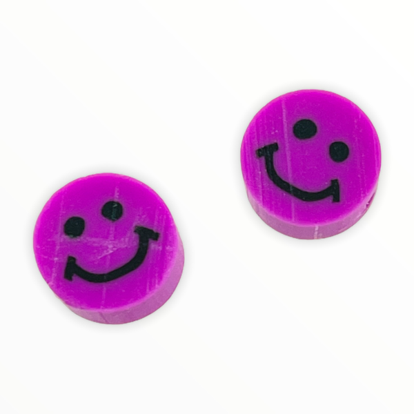 Fimo smiley kralen Fuchsia 10mm - 2 stuks-Kraaltjes van Renate