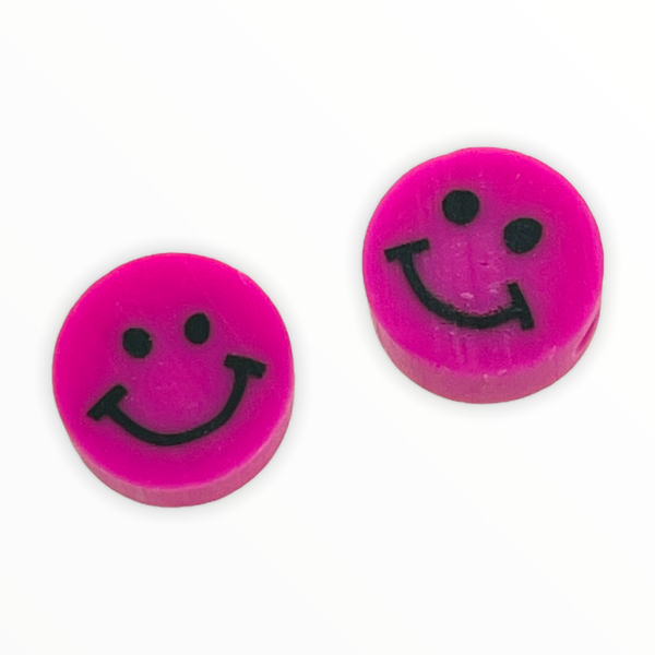 Fimo smiley kralen Hot pink 10mm - 2 stuks-Kraaltjes van Renate