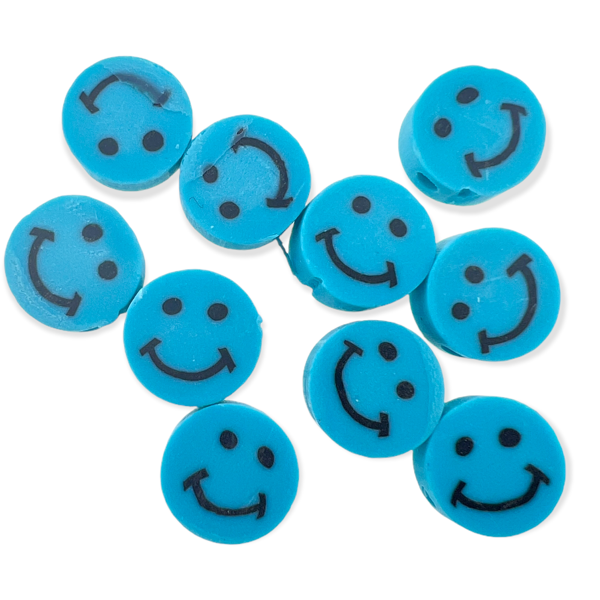 Fimo smiley kralen blue 10mm - 10 stuks-Kralen-Kraaltjes van Renate