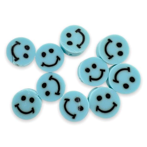 Fimo smiley kralen licht blauw 10mm - 10 stuks-Kralen-Kraaltjes van Renate