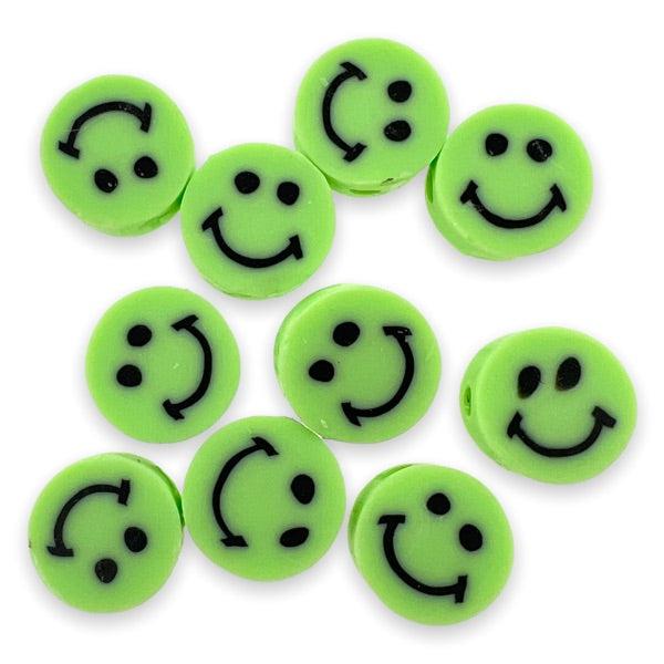Fimo smiley soft green 10mm - 10 stuks-Kralen-Kraaltjes van Renate