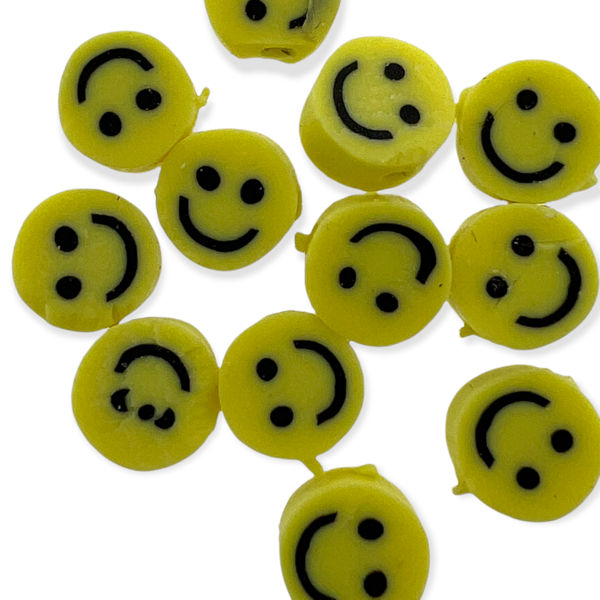 Fimo smileys mini geel-zwart mix 5mm - 12 stuks-Kralen-Kraaltjes van Renate