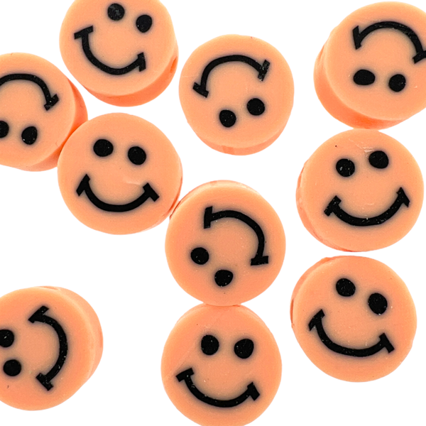 Fimo smileys oranje 10mm - 10 stuks-Kralen-Kraaltjes van Renate