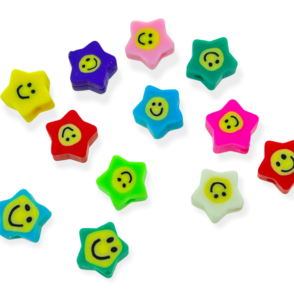 Fimo ster mix smiley 10mm - 10 stuks-Kralen-Kraaltjes van Renate