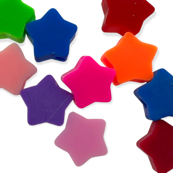 Fimo sterretjes fluor multicolor mix 8mm - 10 stuks-Kralen-Kraaltjes van Renate
