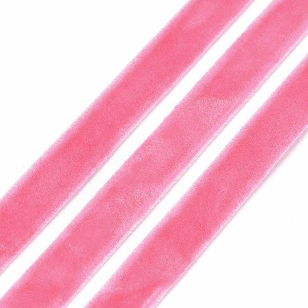 Fluwelen Lint Diep Roze 10mm - per 2m-Koord-Kraaltjes van Renate