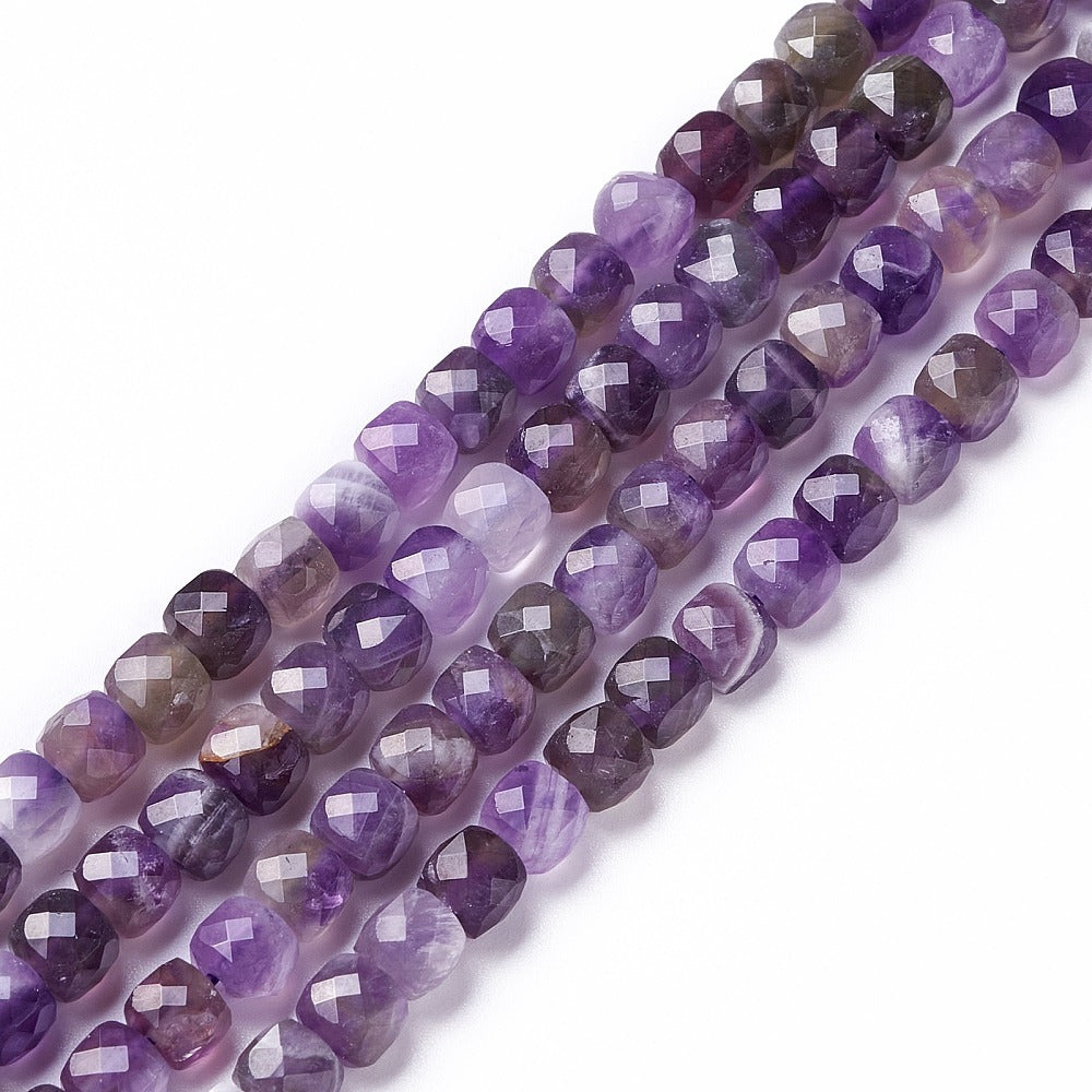 Edelsteen Kralen Amethist Kubus 4mm - per streng (± 87 stuks)