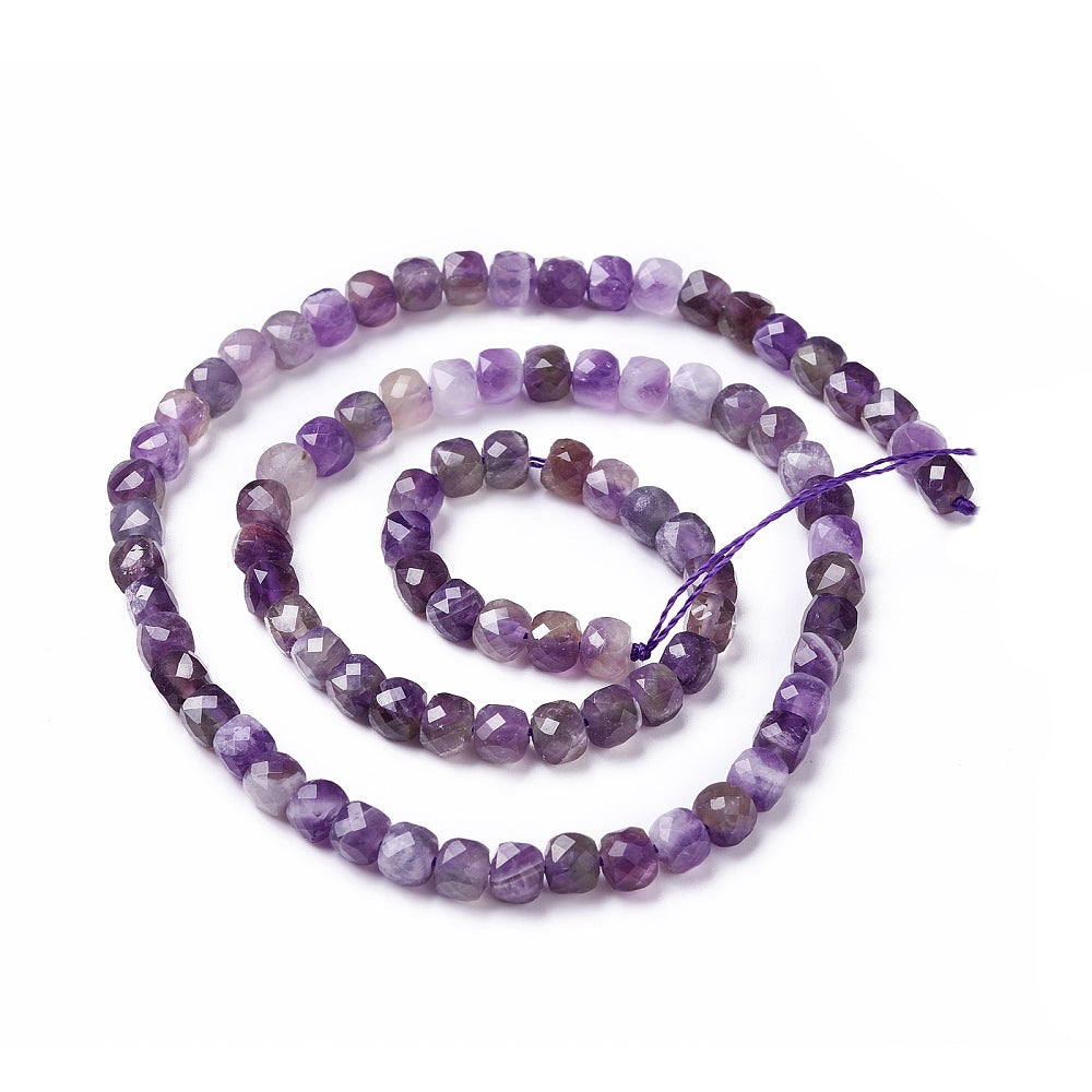 Edelsteen Kralen Amethist Kubus 4mm - per streng (± 87 stuks)