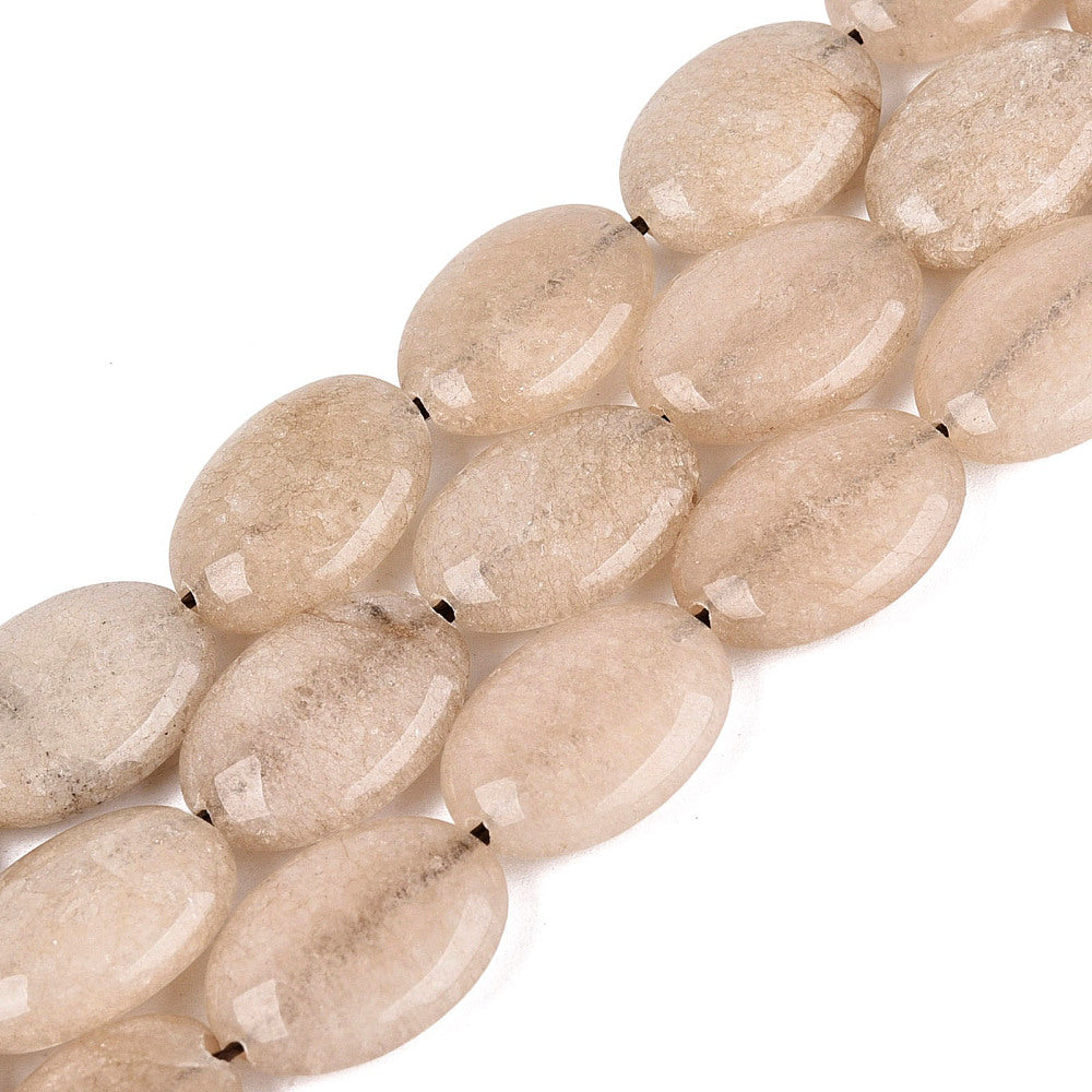 Edelsteen Kraal Jade Ovaal Plat Beige 17mm - per stuk-Kralen-Kraaltjes van Renate