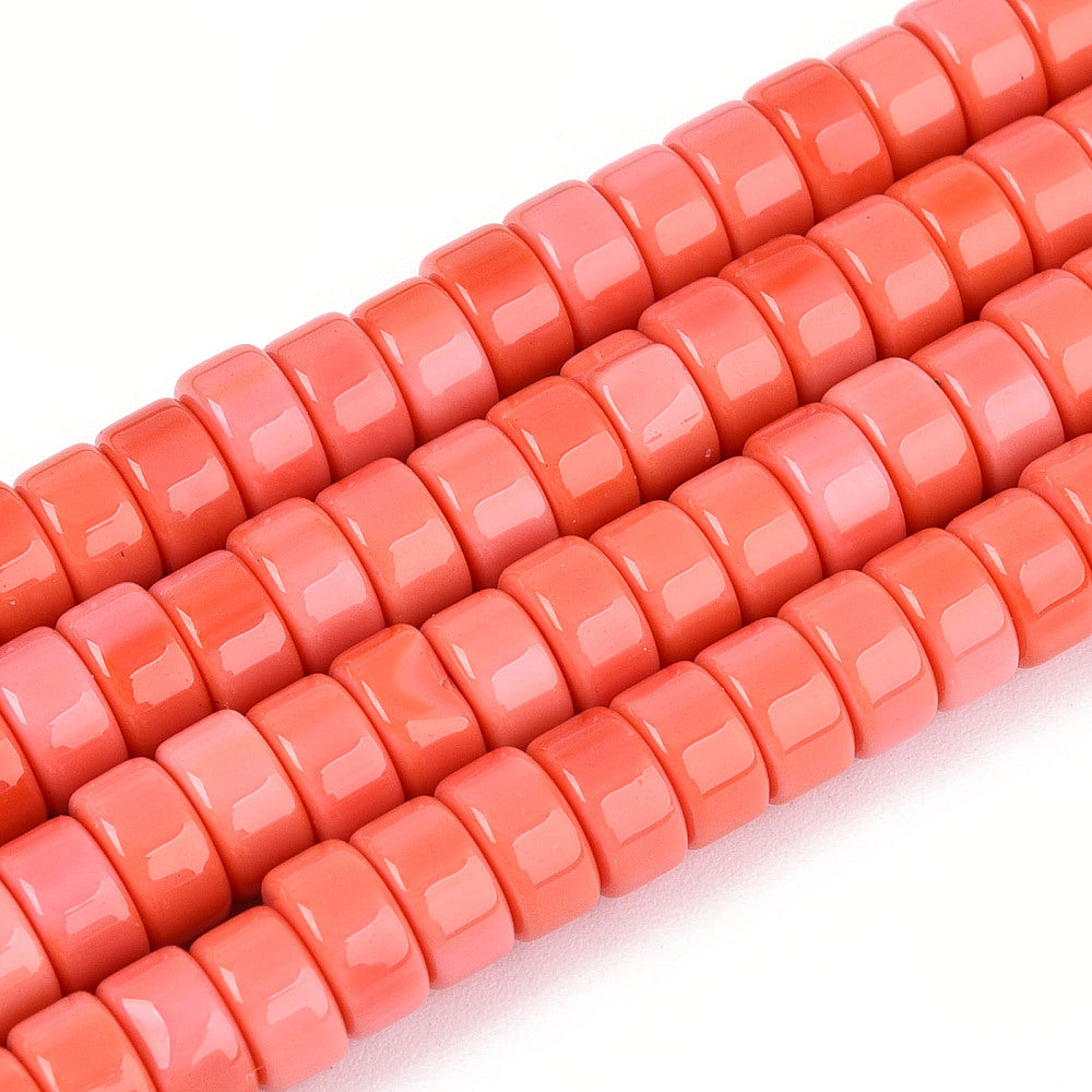 Glaskralen Opaque Plat Rond Zalm 6mm - ±57 stuks