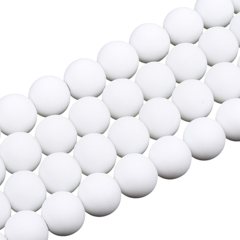 Glaskralen Rond Mat Wit 8mm - per streng (±50 stuks)-Koord-Kraaltjes van Renate