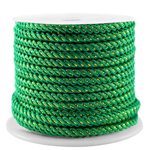 Gedraaid polyester koord Emeral green-gold 3mm - 1 meter-koord-Kraaltjes van Renate