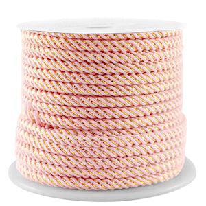 Gedraaid polyester koord Light pink-gold 3mm - 1 meter-koord-Kraaltjes van Renate