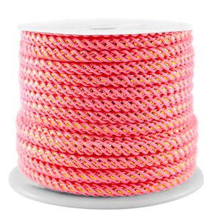 Gedraaid polyester koord Neon pink-gold 3mm - 1 meter-koord-Kraaltjes van Renate