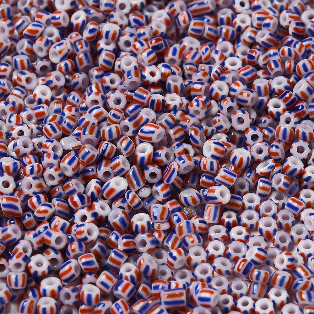 Gestreepte rocailles blauw/rood 6/0 (4mm) - 17,5 gram-Kralen-Kraaltjes van Renate