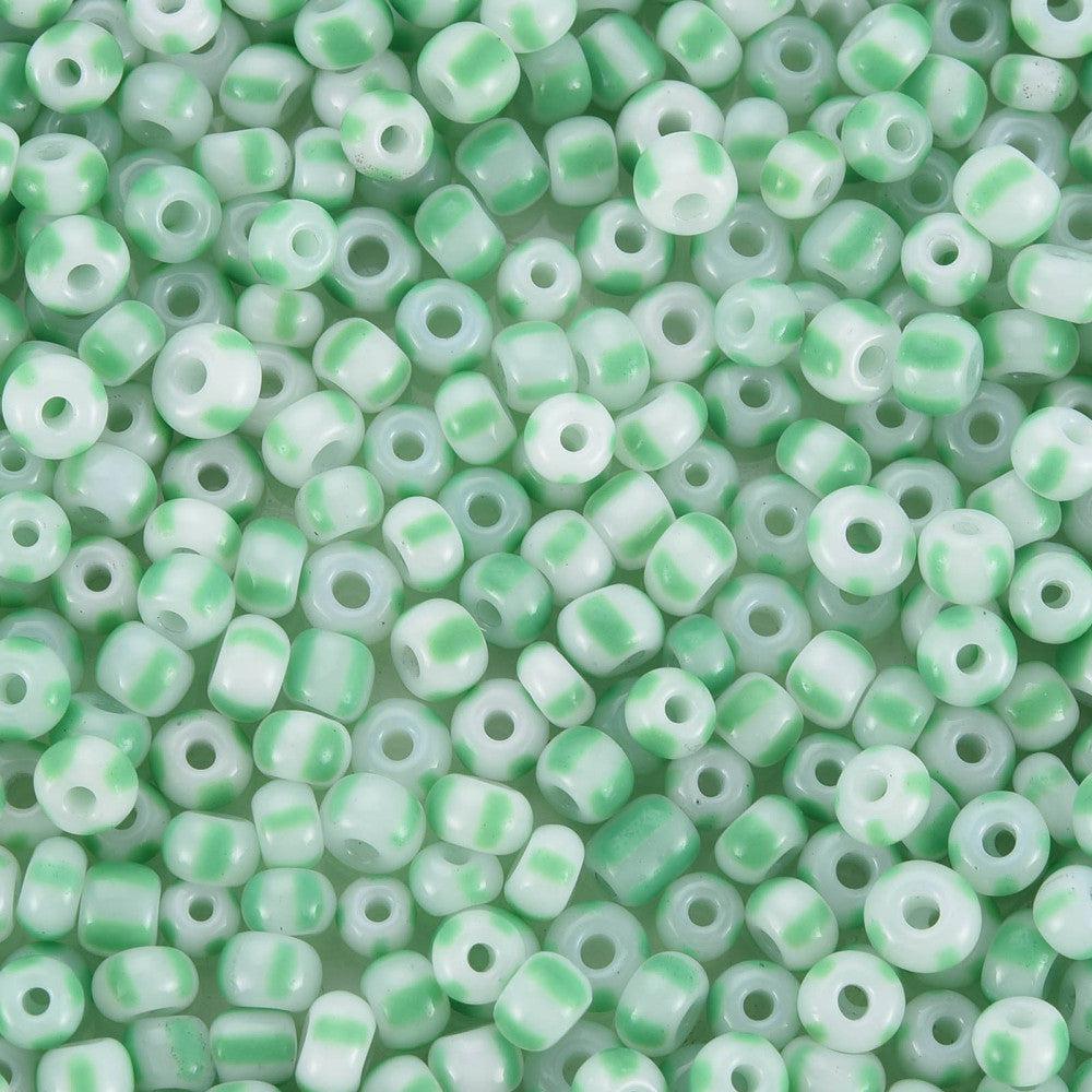 Gestreepte rocailles groen wit 12/0 (2mm) - 17,5 gram-Kralen-Kraaltjes van Renate