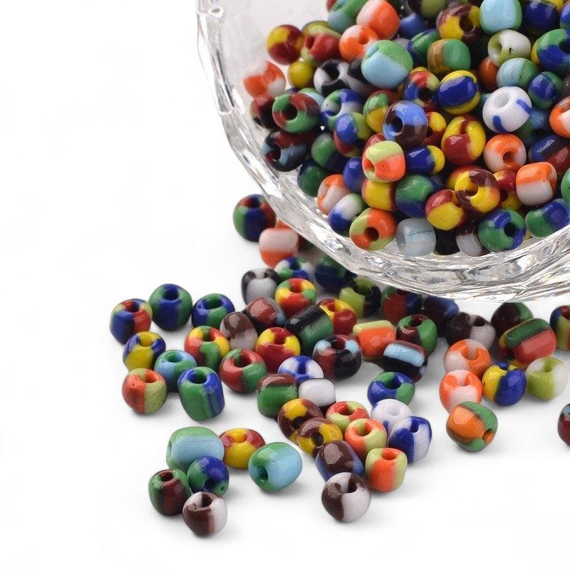 Gestreepte rocailles multicolor 6/0 (4mm) - 17,5 gram-Kralen-Kraaltjes van Renate