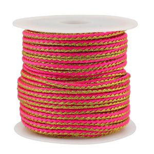 Gevlochten koord Neon pink-gold 2.3mm - 1 meter-koord-Kraaltjes van Renate