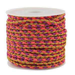 Gevlochten koord Pink-purple-gold 3mm - 1 meter-koord-Kraaltjes van Renate
