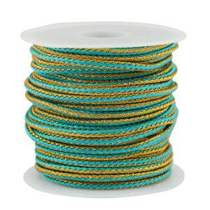 Gevlochten koord Turquoise-gold 2.3mm - 1 meter-koord-Kraaltjes van Renate