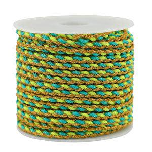 Gevlochten koord Turquoise-blue-gold 3mm - 1 meter-koord-Kraaltjes van Renate