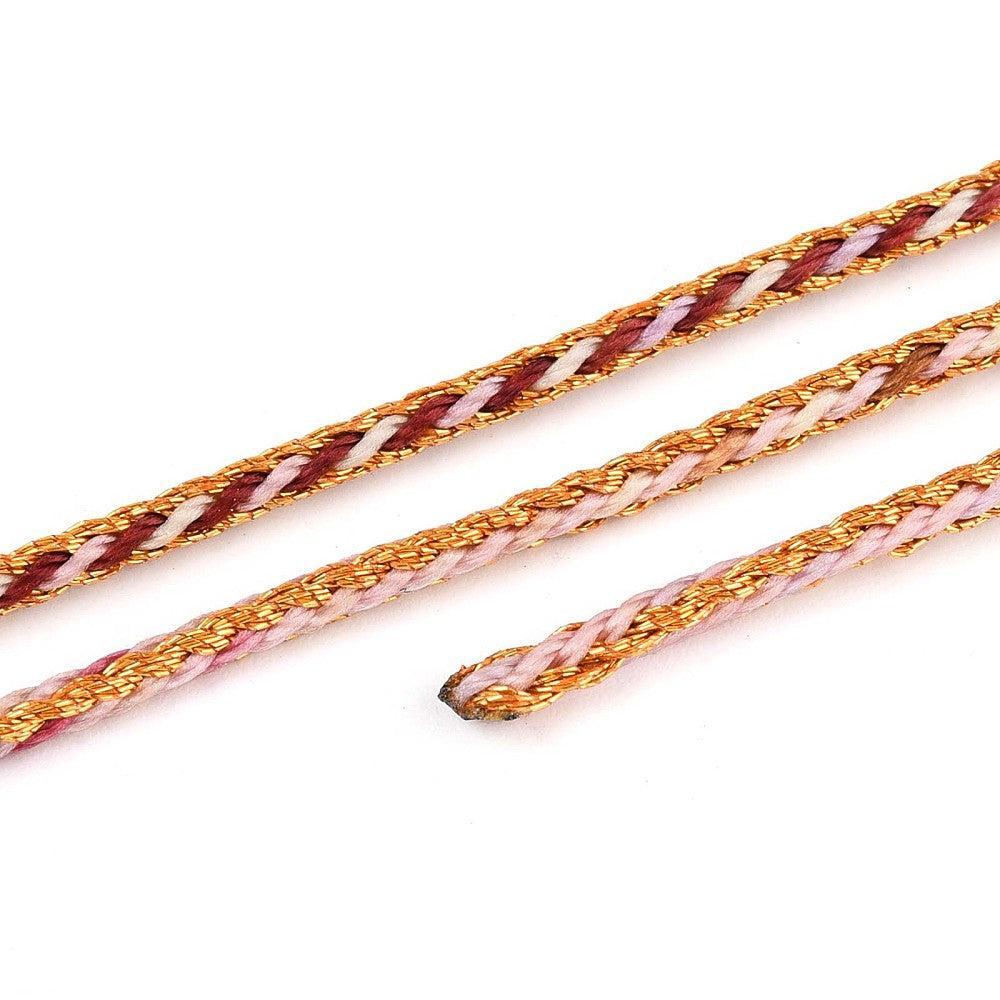 Gevlochten metallic koord 1.5mm Goud / Roze - per meter-koord-Kraaltjes van Renate