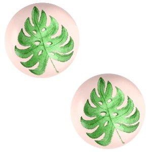 Glas cabochons Tropical leaf-creamy peach print 12mm-Kraaltjes van Renate